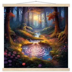 Mesmerizing Forest Whirlpool Art Print with Hanger - 50x50 cm / 20x20″, Natural wood wall hanger