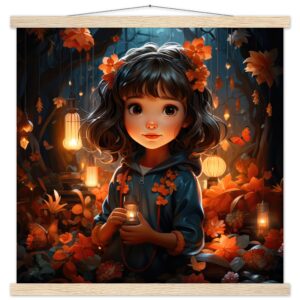 Enchanted World - Girl - Art Print with Hanger - 50x50 cm / 20x20″, Natural wood wall hanger