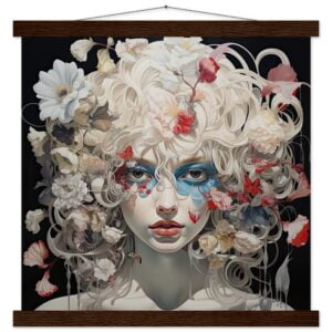 Flower Girl Art Print with Hanger - 40x40 cm / 16x16″, Dark wood wall hanger