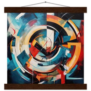 Abstract Colorful Painted Blue Art Print with Hanger - 30x30 cm / 12x12″, Dark wood wall hanger
