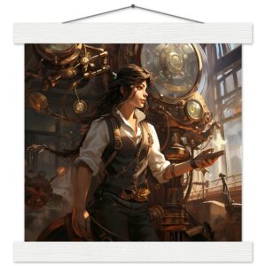 Steampunk Princess Art Print with Hanger - 25x25 cm / 10x10″, White wall hanger