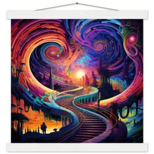 Trippy Colorful Adventure Art Print with Hanger - 35x35 cm / 14x14″, White wall hanger