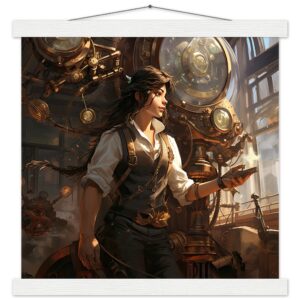 Steampunk Princess Art Print with Hanger - 35x35 cm / 14x14″, White wall hanger