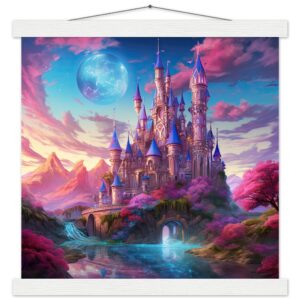 Colorful Fairy Tale Castle Art Print with Hanger - 35x35 cm / 14x14″, White wall hanger