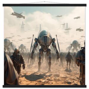 Future War Sci-Fi Art Print with Hanger - 70x70 cm / 28x28″, Black wall hanger