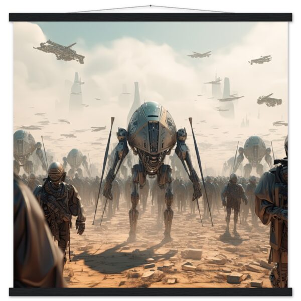 Future War Sci-Fi Art Print with Hanger - 70x70 cm / 28x28″, Black wall hanger