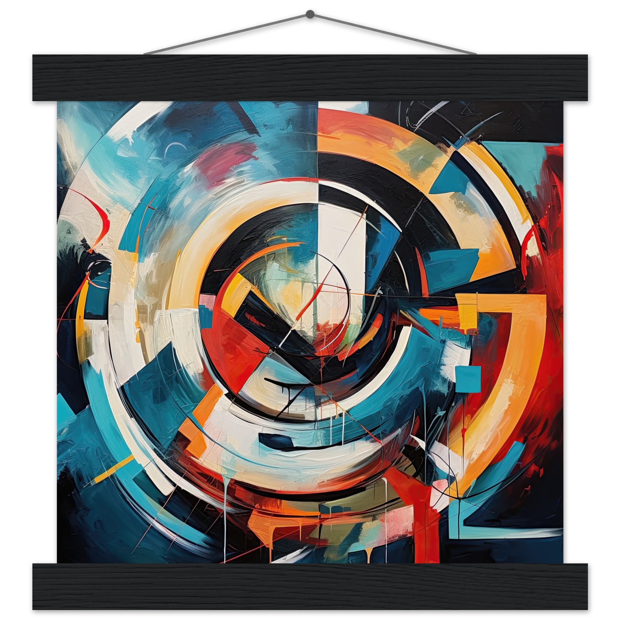 Abstract Colorful Painted Blue Art Print with Hanger – 25×25 cm / 10×10″, Black wall hanger
