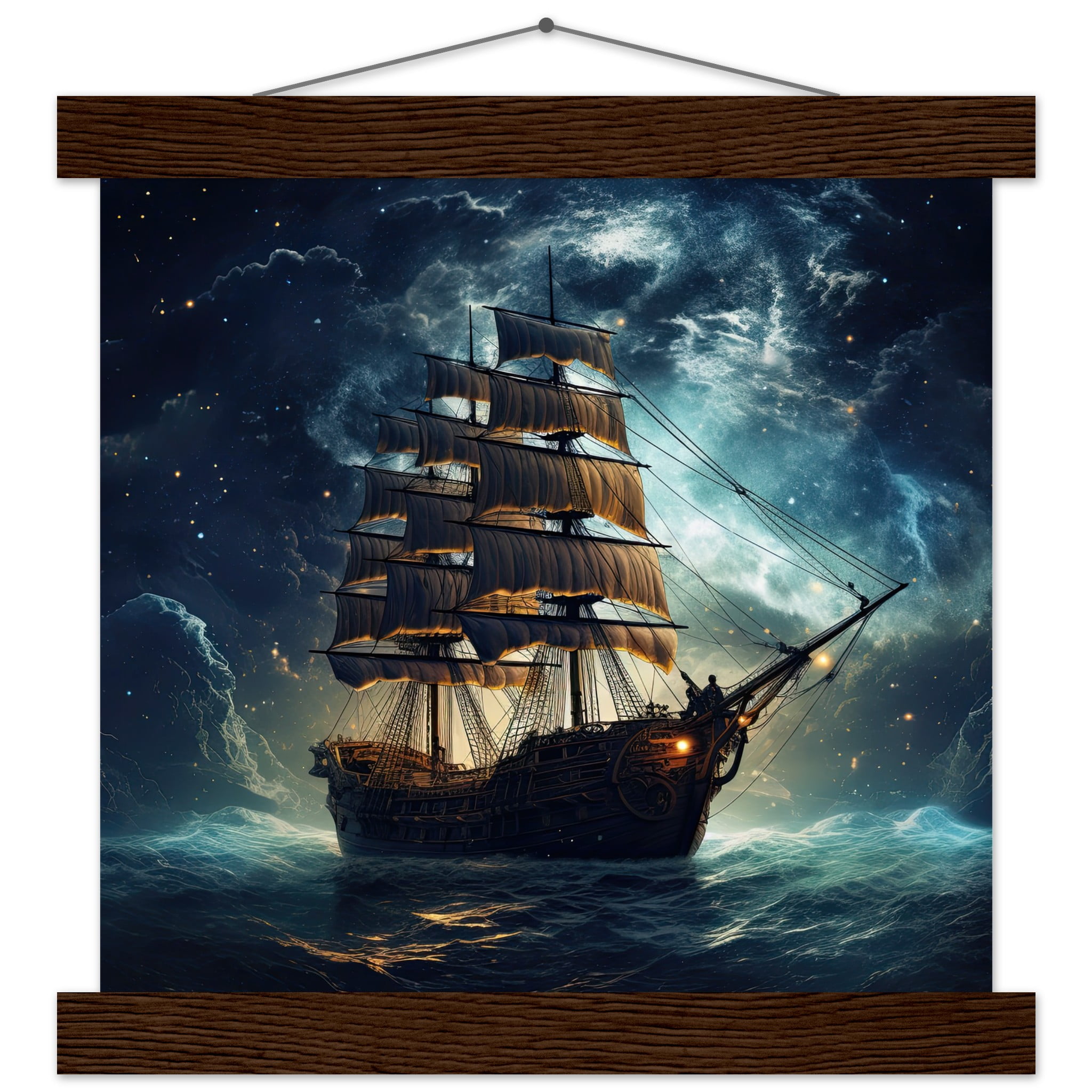 Fantastic Voyage Art Print with Hanger – 25×25 cm / 10×10″, Dark wood wall hanger