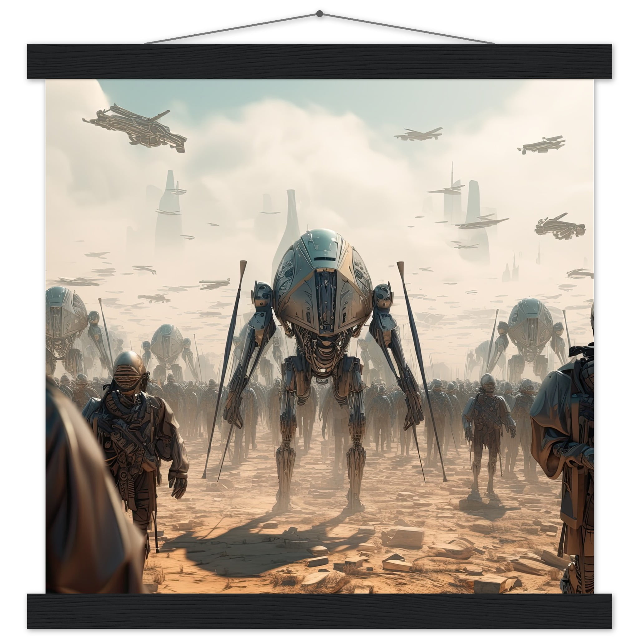 Future War Sci-Fi Art Print with Hanger – 35×35 cm / 14×14″, Black wall hanger