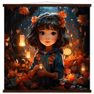 Enchanted World - Girl - Art Print with Hanger - 70x70 cm / 28x28″, Dark wood wall hanger