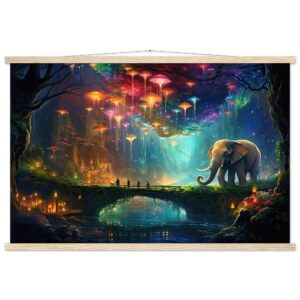 Elephant Cave of Wonder Art Print with Hanger - 60x90 cm / 24x36″, Natural wood wall hanger