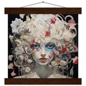 Flower Girl Art Print with Hanger - 25x25 cm / 10x10″, Dark wood wall hanger
