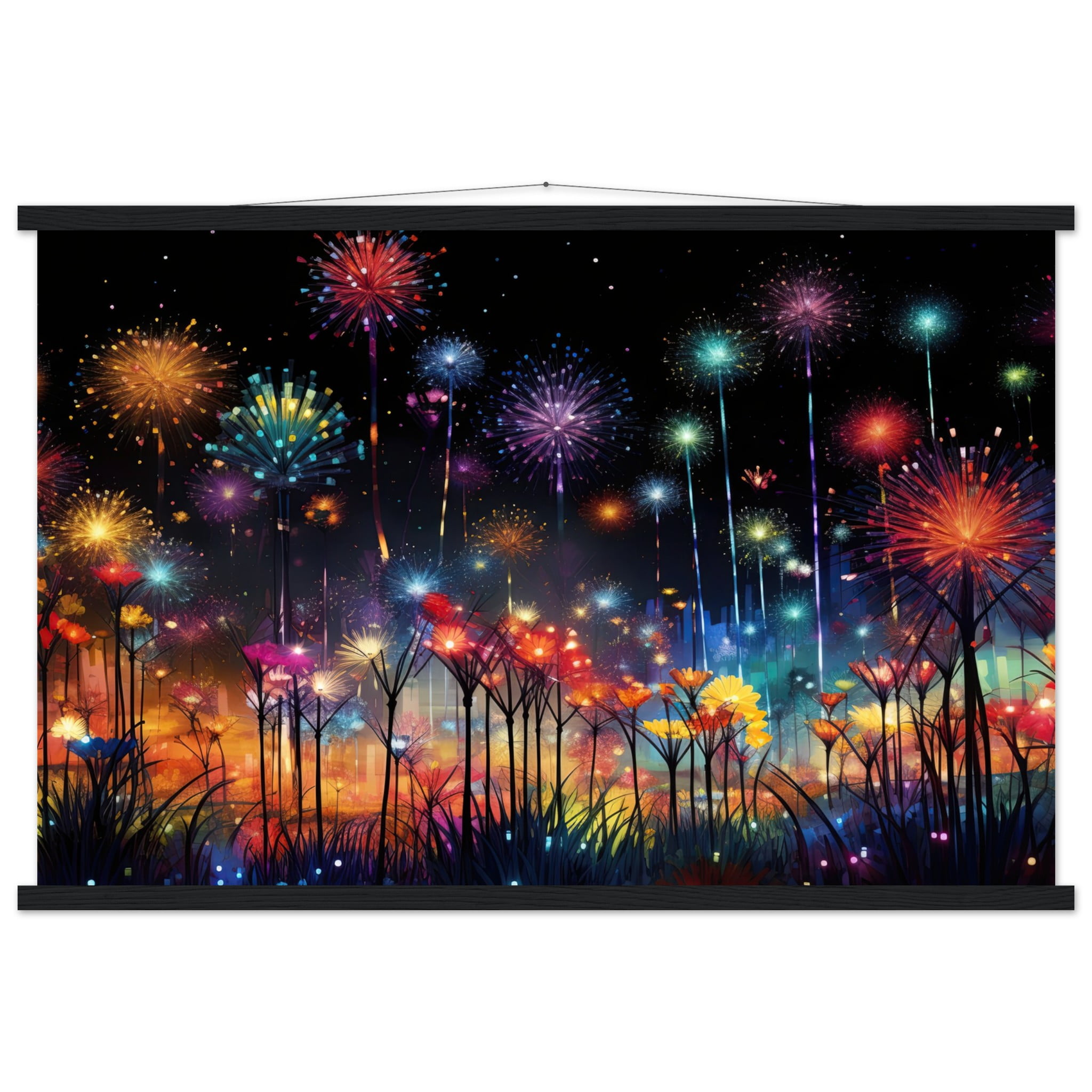 Fireworks and Flowers of Light and Color – Art Print with Hanger – 60×90 cm / 24×36″, Black wall hanger