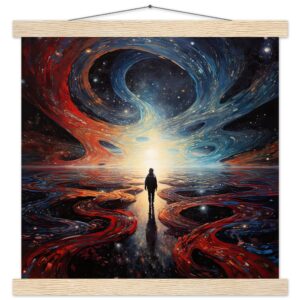 Infinity Abstract Art Print with Hanger - 35x35 cm / 14x14″, Natural wood wall hanger
