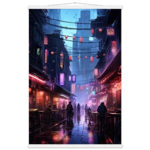 Cyberpunk Market Sci-Fi Art Print with Hanger - 60x90 cm / 24x36″, White wall hanger