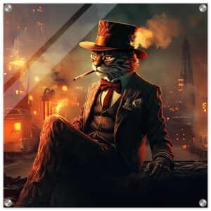Gangster Cat Cool Acrylic Print - 60x60 cm / 24x24″