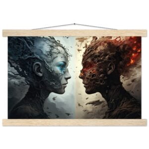 Duality of the Soul - Fire and Ice - Art Print with Hanger - 30x45 cm / 12x18″, Natural wood wall hanger