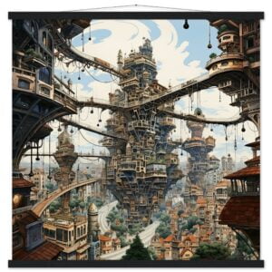 Surreal City Art Print with Hanger - 70x70 cm / 28x28″, Black wall hanger