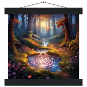 Mesmerizing Forest Whirlpool Art Print with Hanger - 25x25 cm / 10x10″, Black wall hanger