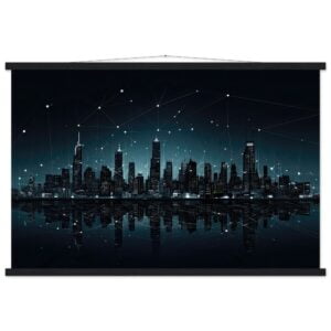 City Skyline Night Constellations Art Print with Hanger - 60x90 cm / 24x36″, Black wall hanger