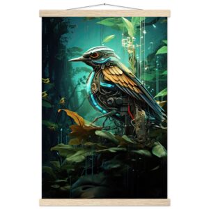 Robotic Bird - Nature - Art Print with Hanger - 40x60 cm / 16x24″, Natural wood wall hanger