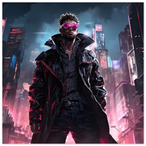Cool Cyberpunk Dude Art Poster - 35x35 cm / 14x14″