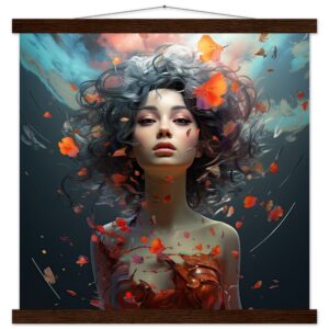 Digital Art - Girl Beautiful Abstract - Art Print with Hanger - 45x45 cm / 18x18″, Dark wood wall hanger