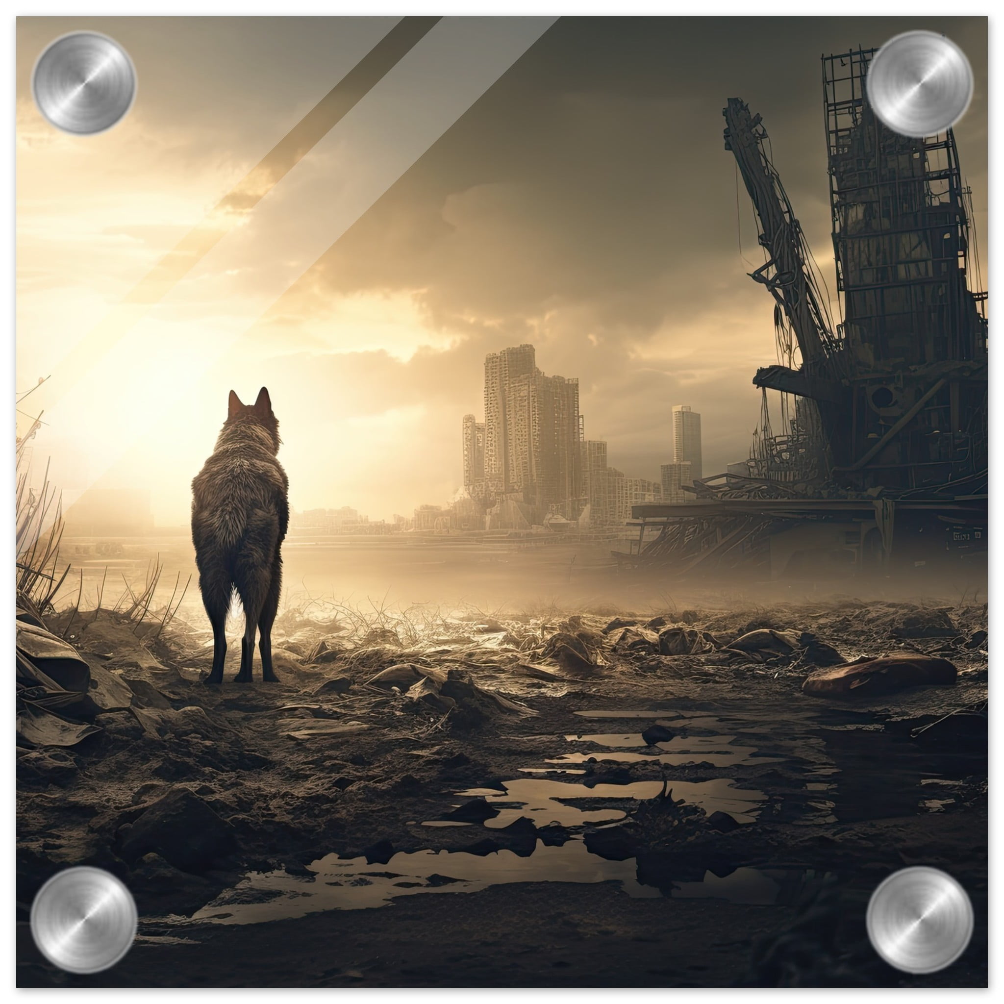 Lone Wolf Post-Apocalyptic Acrylic Print – 20×20 cm / 8×8″