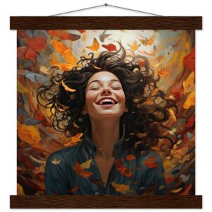 Pure Happiness Art Print with Hanger - 30x30 cm / 12x12″, Dark wood wall hanger