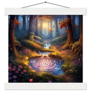 Mesmerizing Forest Whirlpool Art Print with Hanger - 25x25 cm / 10x10″, White wall hanger
