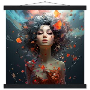Digital Art - Girl Beautiful Abstract - Art Print with Hanger - 40x40 cm / 16x16″, Black wall hanger