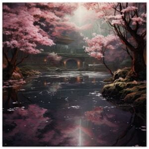 Secret Cherry Blossom Temple Canvas Print - 50x50 cm / 20x20″, Thick