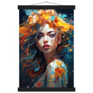 Girl Painted in Color Art Print with Hanger - 30x45 cm / 12x18″, Black wall hanger