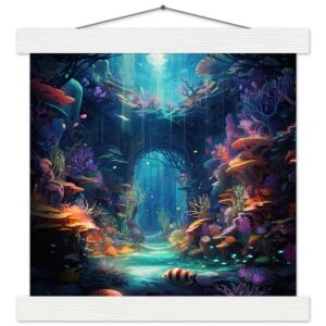 Underwater Paradise Ocean Art Print with Hanger - 25x25 cm / 10x10″, White wall hanger