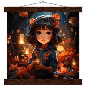 Enchanted World - Girl - Art Print with Hanger - 30x30 cm / 12x12″, Dark wood wall hanger