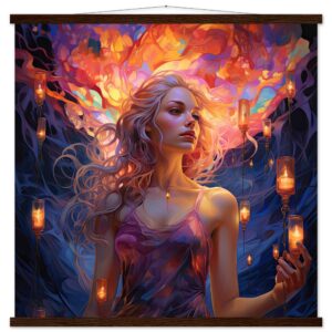 Lovely Lanterns and Colors Art Print with Hanger - 70x70 cm / 28x28″, Dark wood wall hanger