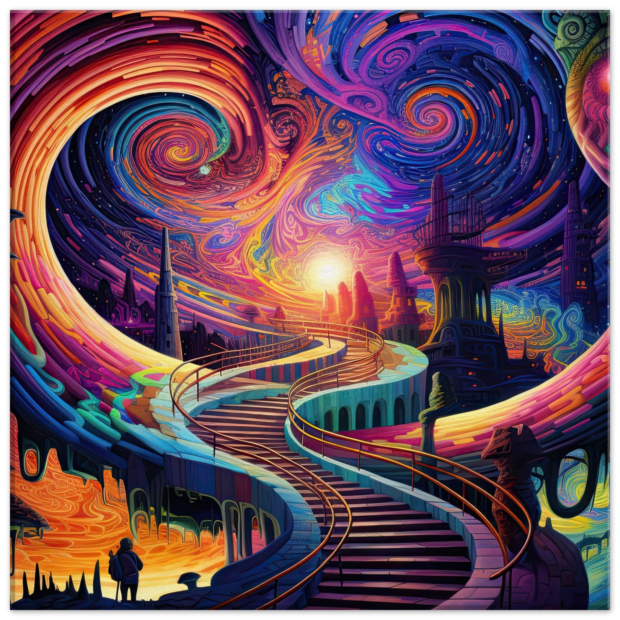 Trippy Colorful Adventure Canvas Print – 40×40 cm / 16×16″, Slim