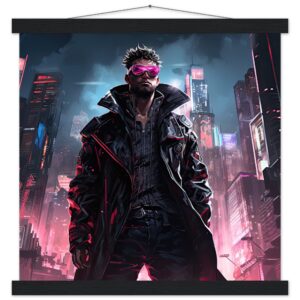 Cool Cyberpunk Dude Art Print with Hanger - 40x40 cm / 16x16″, Black wall hanger