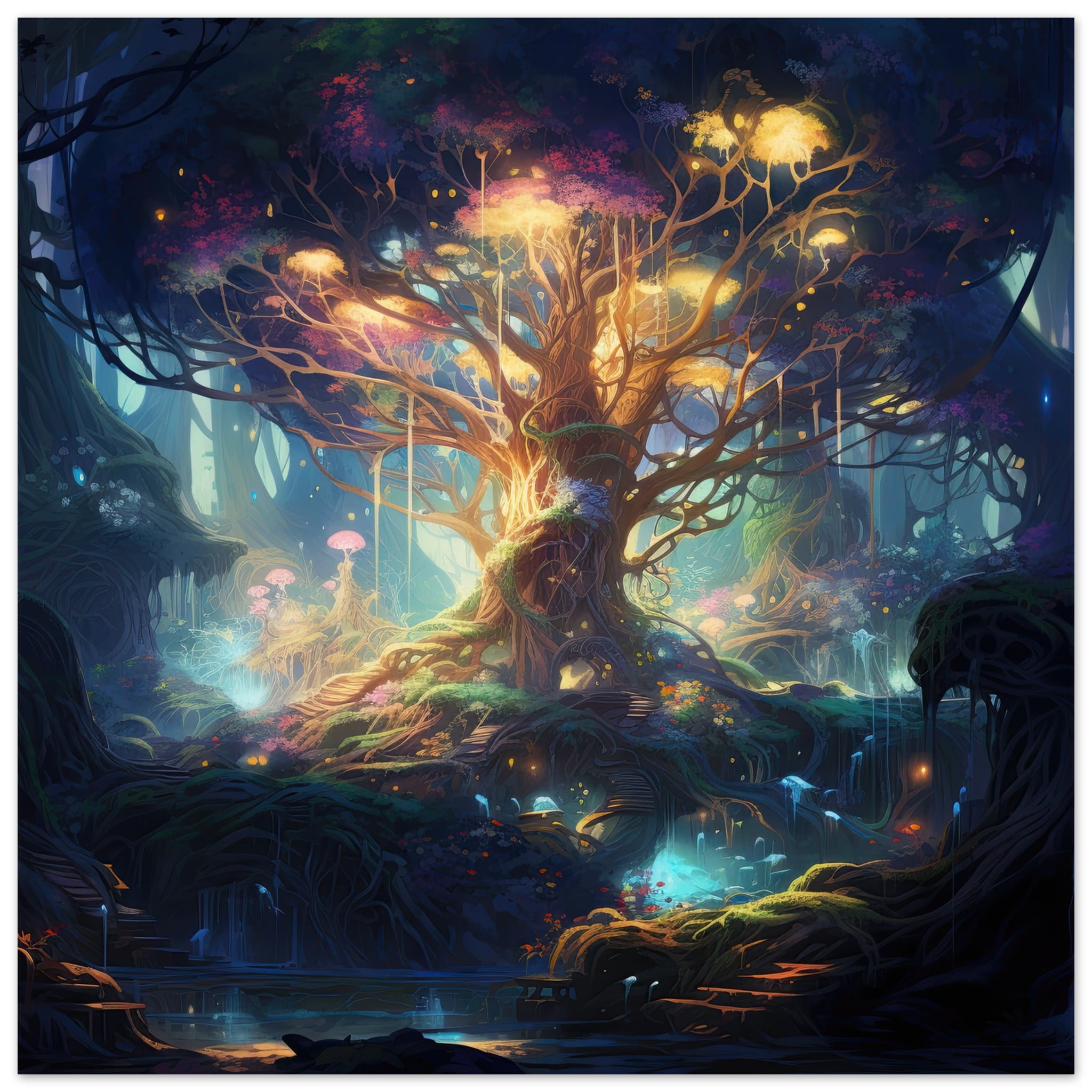 Magical Tree Kingdom Art Poster – 30×30 cm / 12×12″