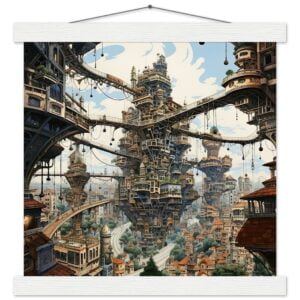 Surreal City Art Print with Hanger - 30x30 cm / 12x12″, White wall hanger