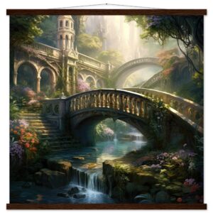 Bridge to the Kingdom of Paradise Art Print with Hanger - 70x70 cm / 28x28″, Dark wood wall hanger