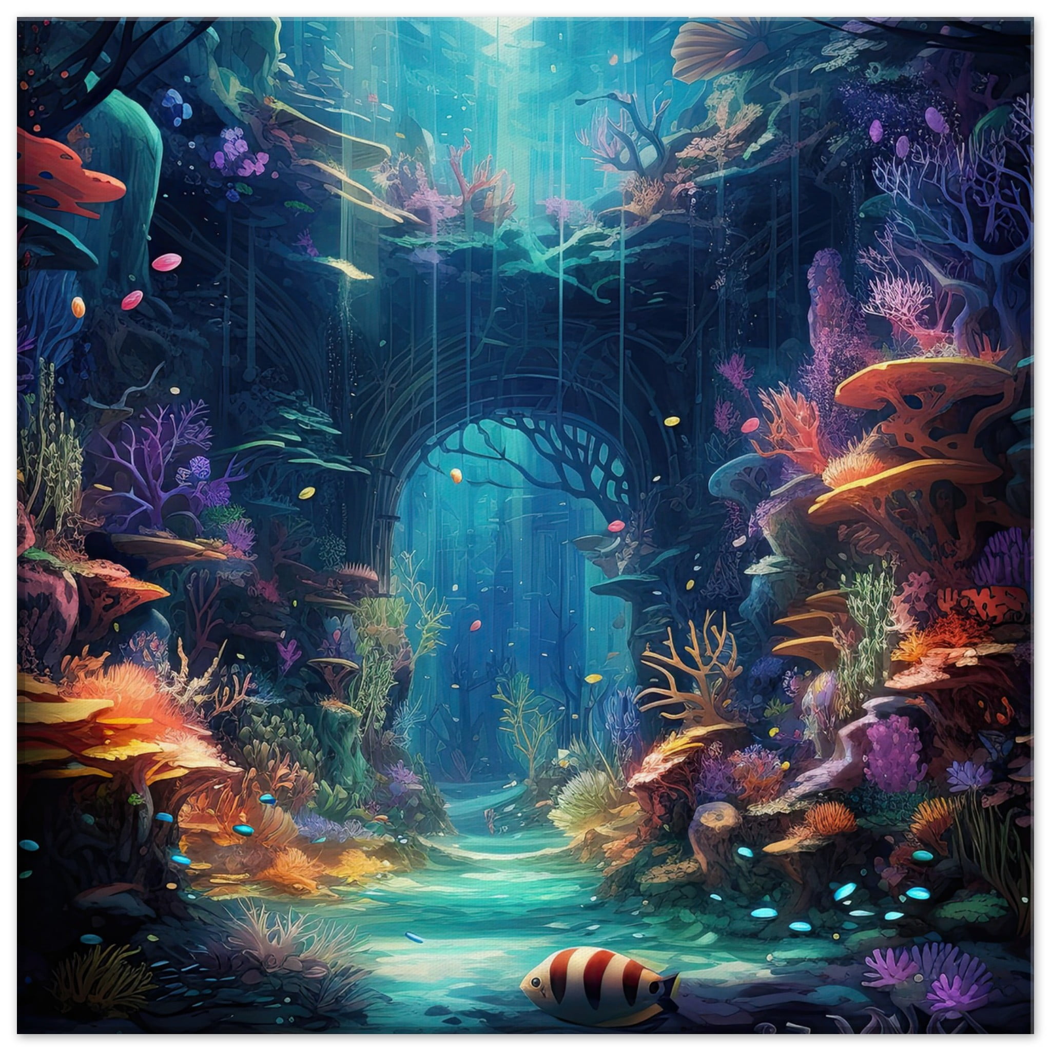 Underwater Paradise Ocean Canvas Print – 50×50 cm / 20×20″, Thick