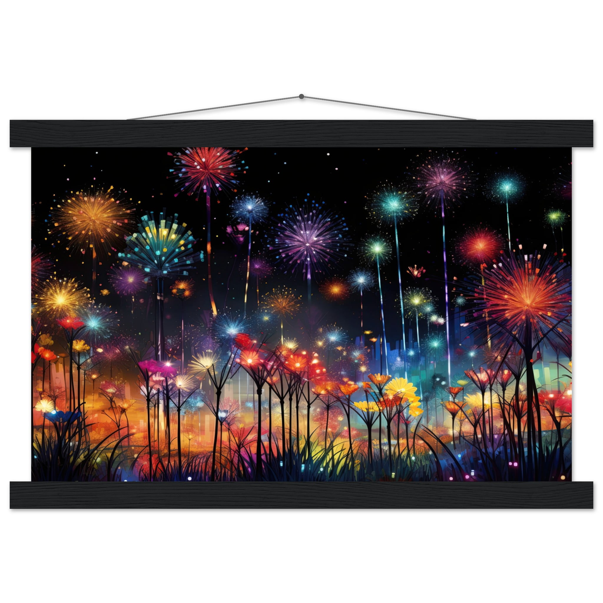 Fireworks and Flowers of Light and Color – Art Print with Hanger – 30×45 cm / 12×18″, Black wall hanger