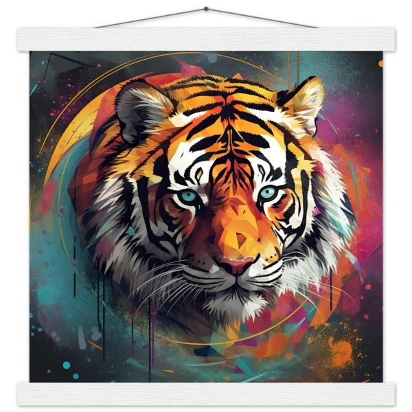Tiger Colorful Abstract Art Print with Hanger - 35x35 cm / 14x14″, White wall hanger