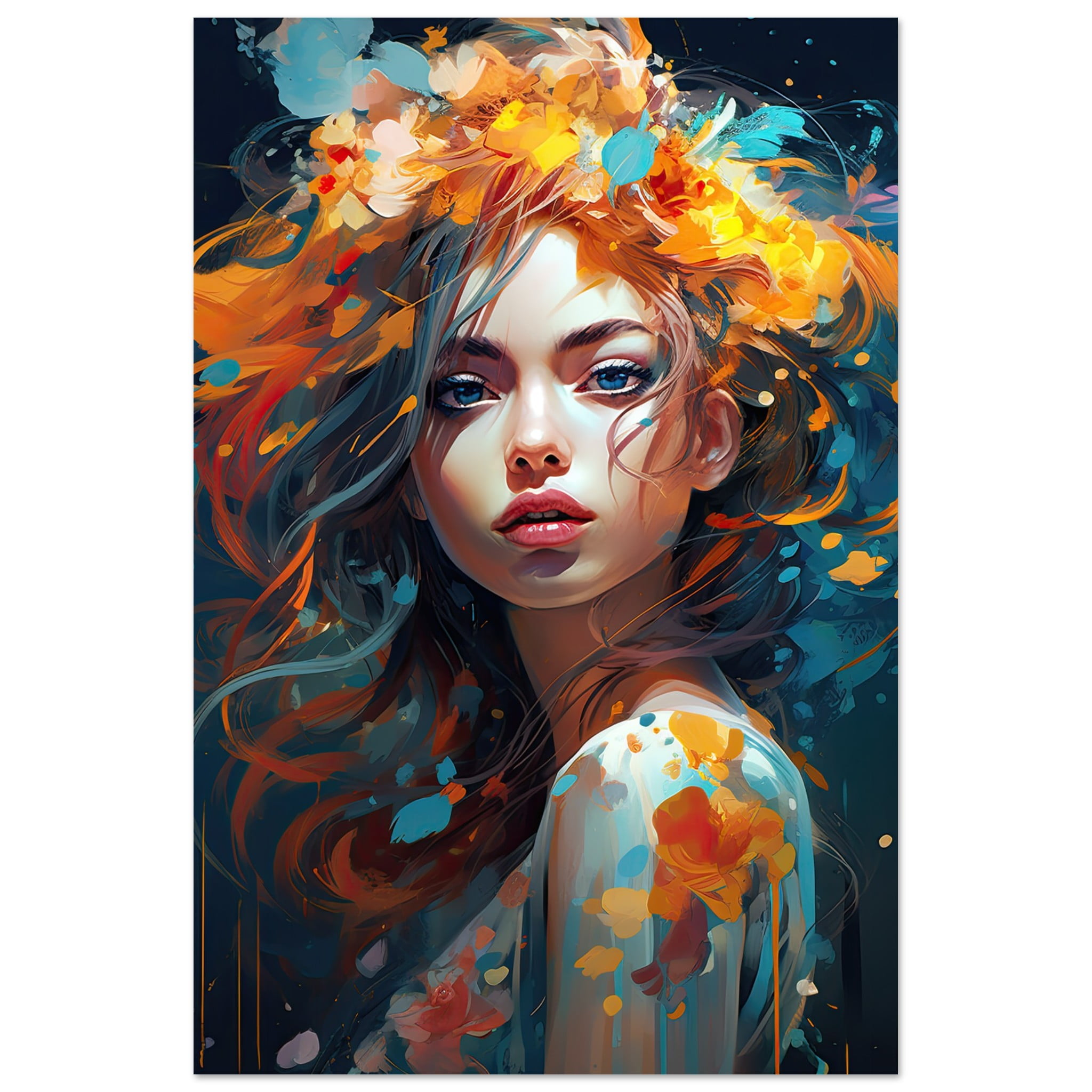 Girl Painted in Color Art Metal Print – 20×30 cm / 8×12″