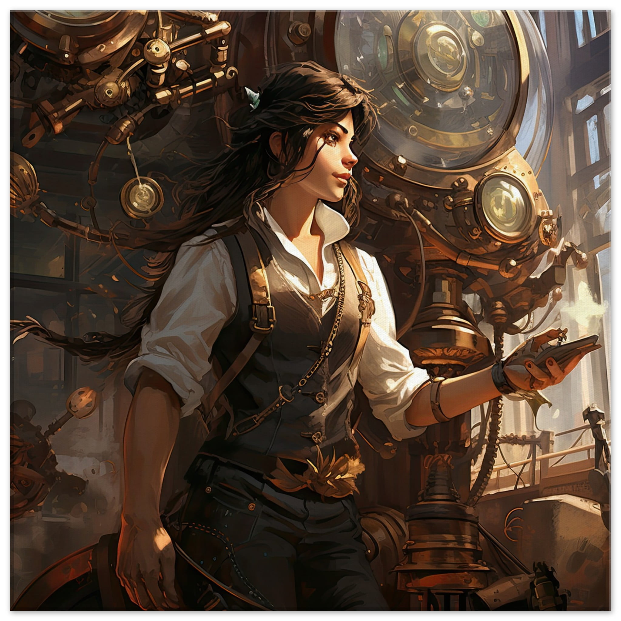 Steampunk Princess Art Canvas Print – 60×60 cm / 24×24″, Thick