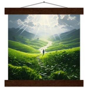 Daybreak - Fields of Green - Art Print with Hanger - 25x25 cm / 10x10″, Dark wood wall hanger