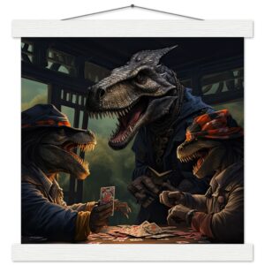 Tyrannosaurus Rex Poker Art Print with Hanger - 30x30 cm / 12x12″, White wall hanger