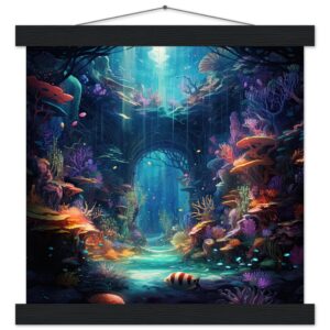 Underwater Paradise Ocean Art Print with Hanger - 30x30 cm / 12x12″, Black wall hanger