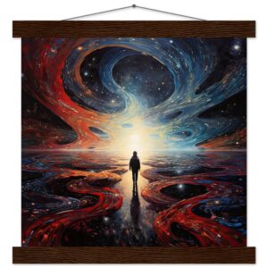 Infinity Abstract Art Print with Hanger - 30x30 cm / 12x12″, Dark wood wall hanger